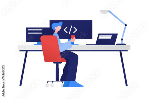 A person sitting at a desk in front of a computer