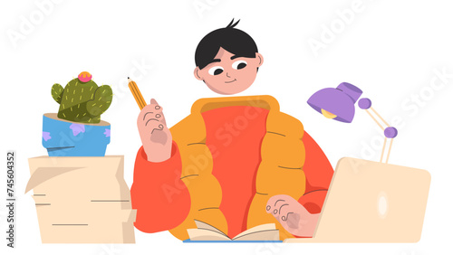 Student doing homework at desk