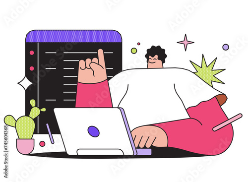 Man programmer writing code on a laptop