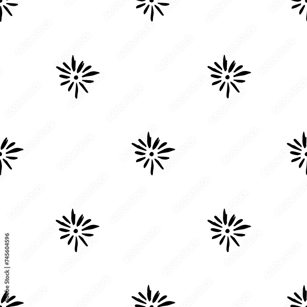 Simple floral vector seamless pattern. Black and white geometric background. For printing on fabric, textiles, clothing, men's shirt.