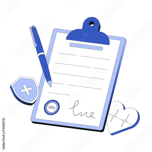 Signed health insurance policy on clipboard