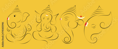 ganpati dotted line art set. Decoration for Indian Hindu Auspicious Occasion, ganesh chaturthi special vector design photo