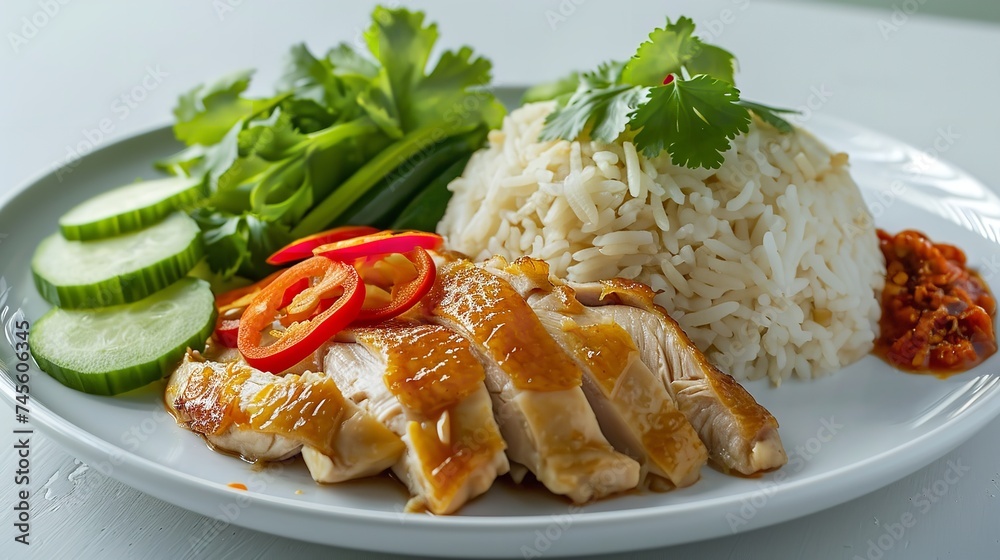 A Plate of Chicken Rice on White Background 8K A Plate of Chicken Rice on White Background 8K