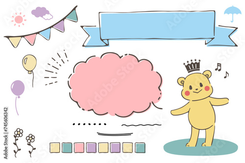 かわいい手描きのクマと吹き出しバナーセット