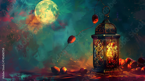 Arabian vintage lantern. horizontal banner, white poster template, website header. Islamic greetings Ramadan Kareem card design template background with beautiful lanterns. 