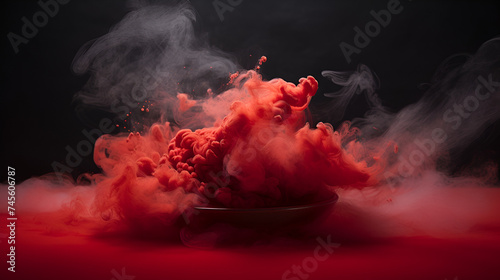Red smoke over black studio background. Red steam on a black background. 