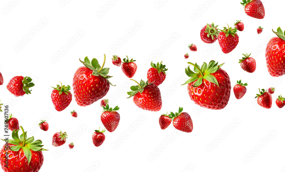 Strawberries falling in air, Healthy organic berry natural ingredients concept, Empty space in studio shot, AI generated, PNG transparency with shadow Strawberries falling in air, Healthy organic berry natural ingredients concept, Empty space in studio shot, AI generated, PNG transparency with shadow