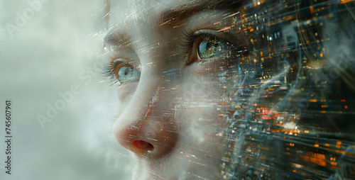 Futuristic Vision: Woman Embracing the AI Revolution