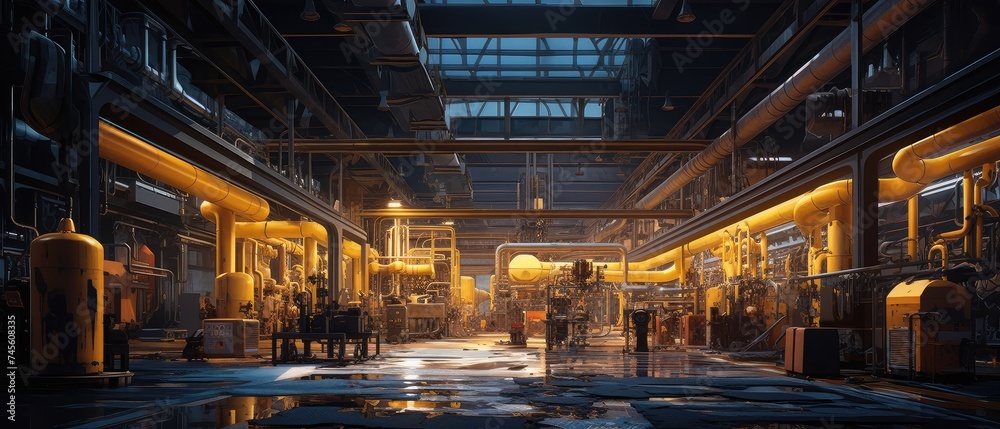 Modern Industrial Factory Interior at Twilight