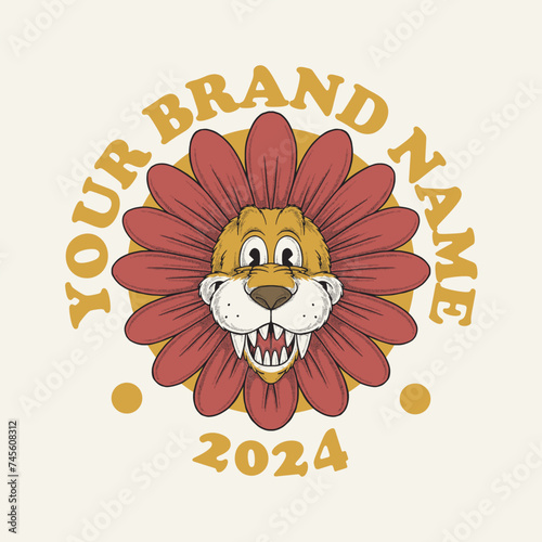 retro cartoon emblem of lion flower photo