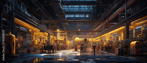 Modern Industrial Factory Interior at Twilight © evening_tao