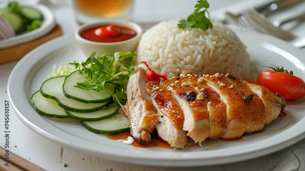 A Plate of Chicken Rice on White Background 8K A Plate of Chicken Rice on White Background 8K