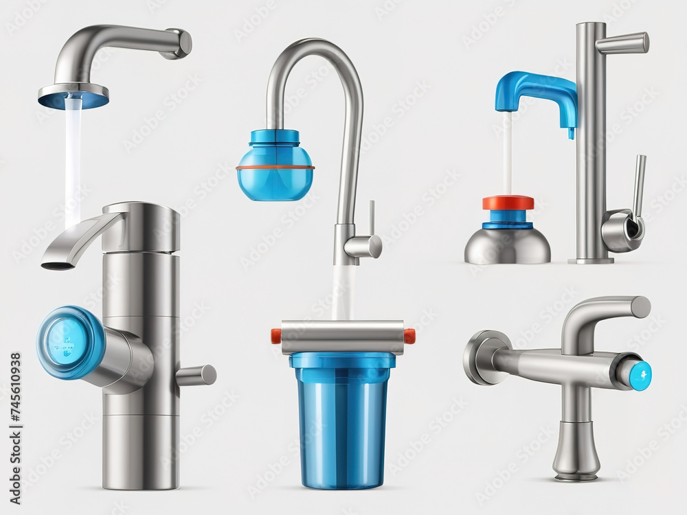 Realistic Detailed 3d Water Faucet Set. Realistic Detailed 3d Water Faucet Set.