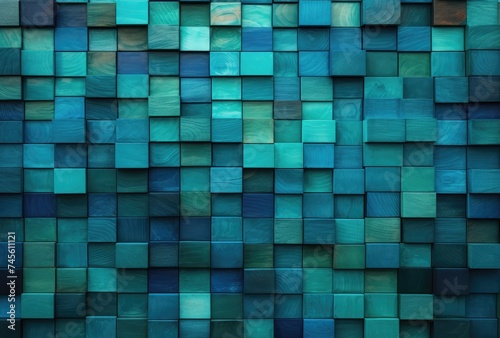 Abstract Blue Wooden Blocks Mosaic Texture