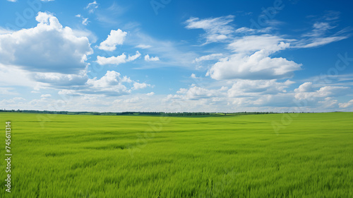 green field and blue sky. field and clouds © Pakhnyushchyy