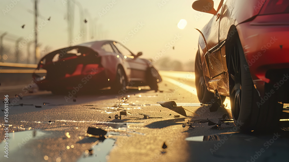 Car crash accident on the road. AI generated. - obrazy, fototapety, plakaty 