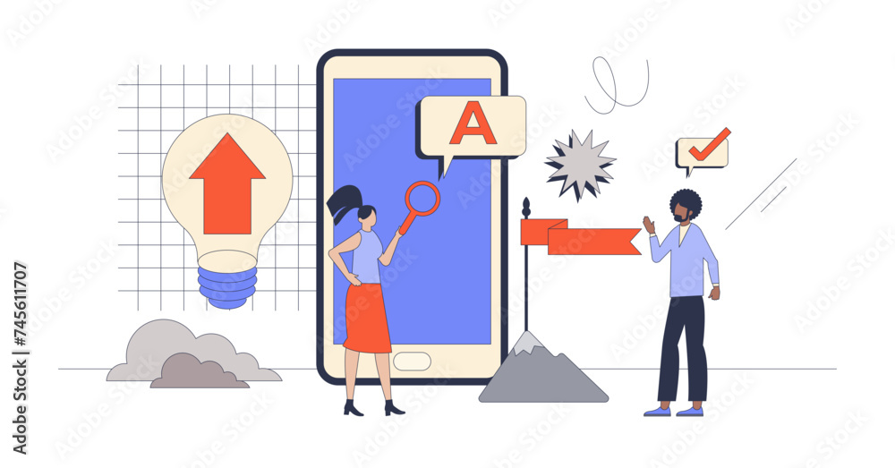 Local SEO and website search engine optimization based on location retro tiny person concept, transparent background. Marketing campaign with advertisement management illustration.