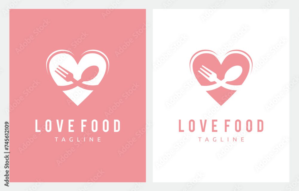 Love Heart Fork Spoon Food logo design vector 