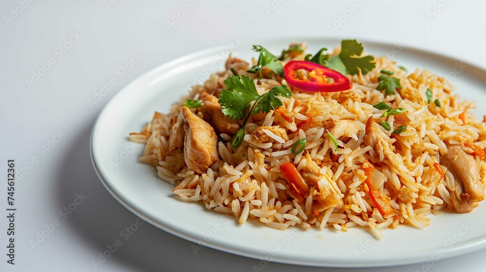 A Plate of Chicken Rice on White Background 8K A Plate of Chicken Rice on White Background 8K