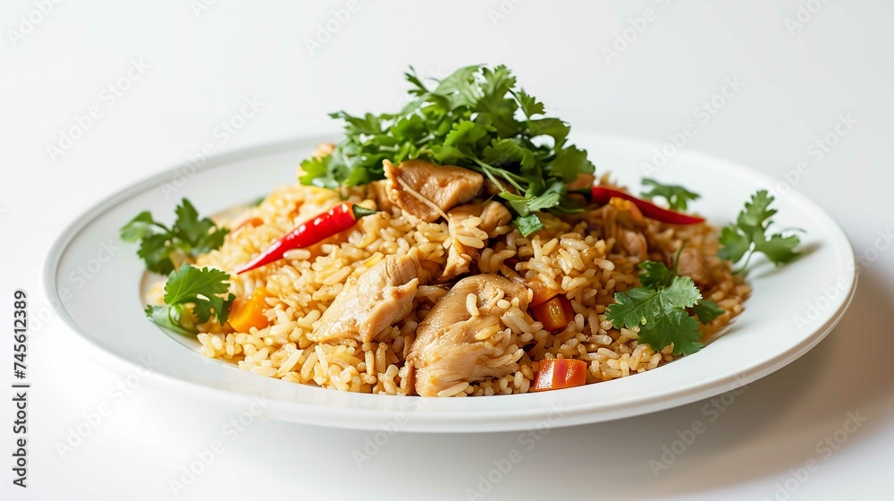 A Plate of Chicken Rice on White Background 8K A Plate of Chicken Rice on White Background 8K