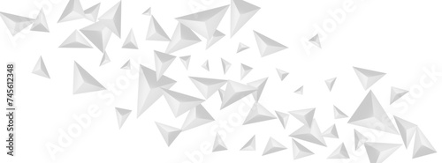 Silver Origami Background White Vector. Crystal Geometric Card. Greyscale Creative Template. Pyramid Effect. Grizzly Fractal Banner.