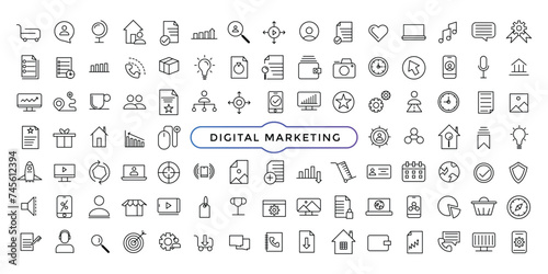 Digital marketing line icons set. Marketing outline icons collection for web and mobile app.