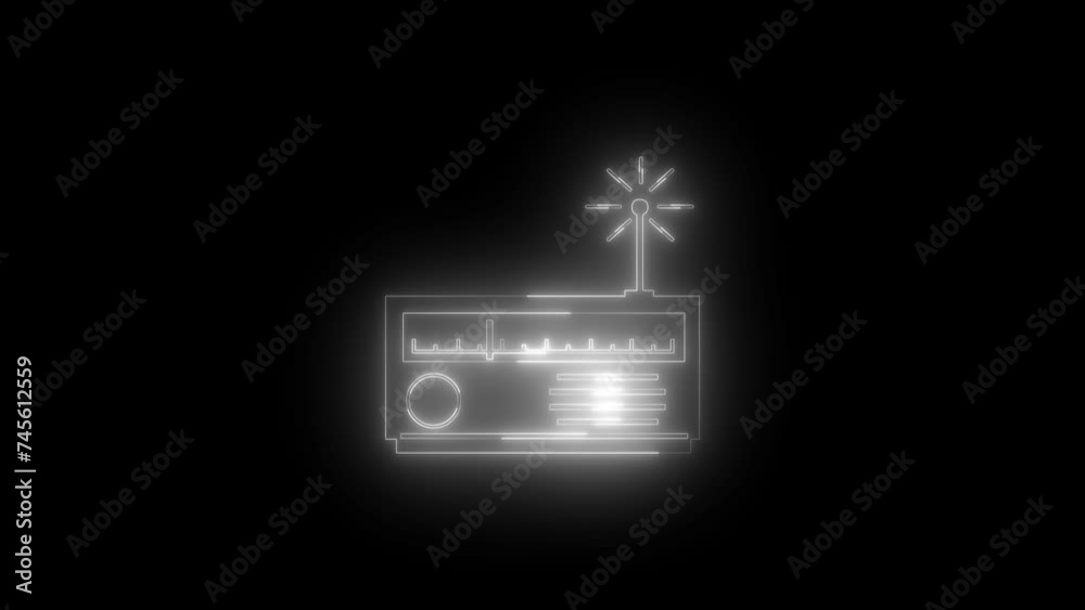 Neon glowing white radio icon animation in black background
