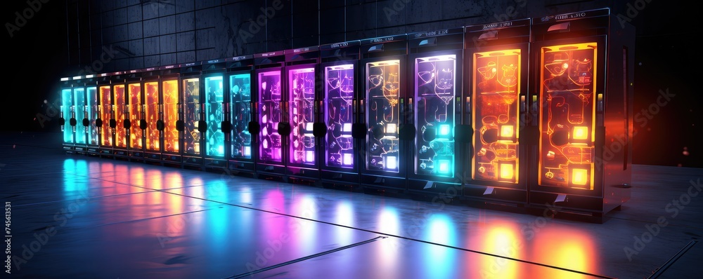 Futuristic Data Center With Colorful Server Racks