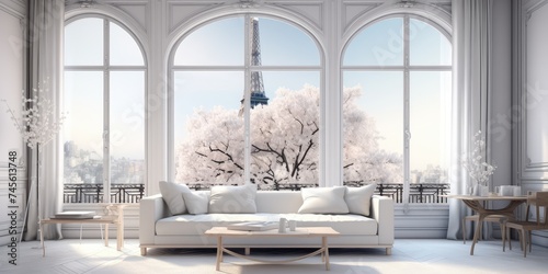 Chic Parisian Living Room Overlooking the Eiffel Tower