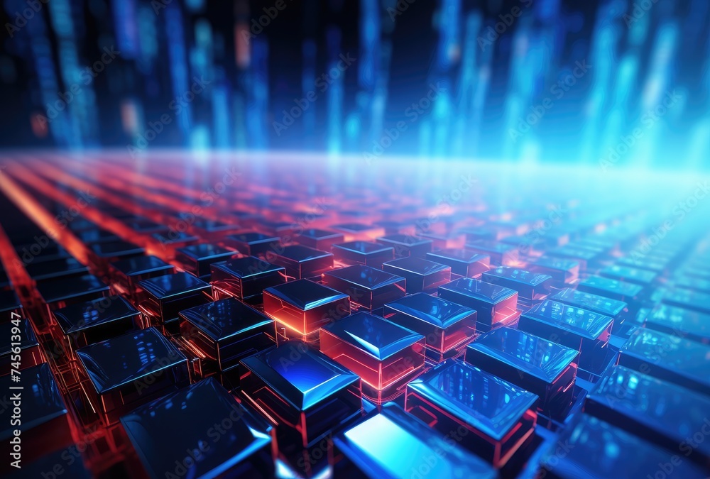 Obraz premium Futuristic Data Blocks and Streaming Light Rays