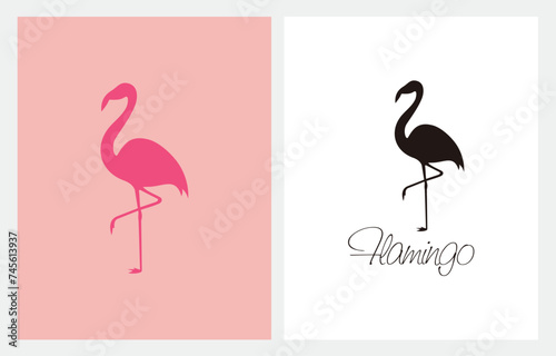 Flamingo Bird silhouette illustration logo vector design on pink background