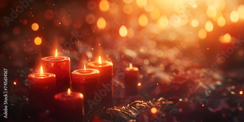 A burning orange candle with a golden blur lights with golden glitter sparking celebration background behind Festival of lights lit candle, happy Diwali, Celebrations, perfect for love celebrations 