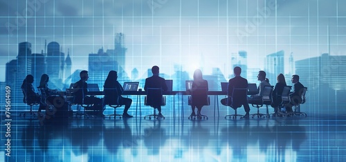 businessman  group  meeting  background  office  team  teamwork  work  communication  discussion. several people at a table are gathered around a conference table with building and generation by AI.