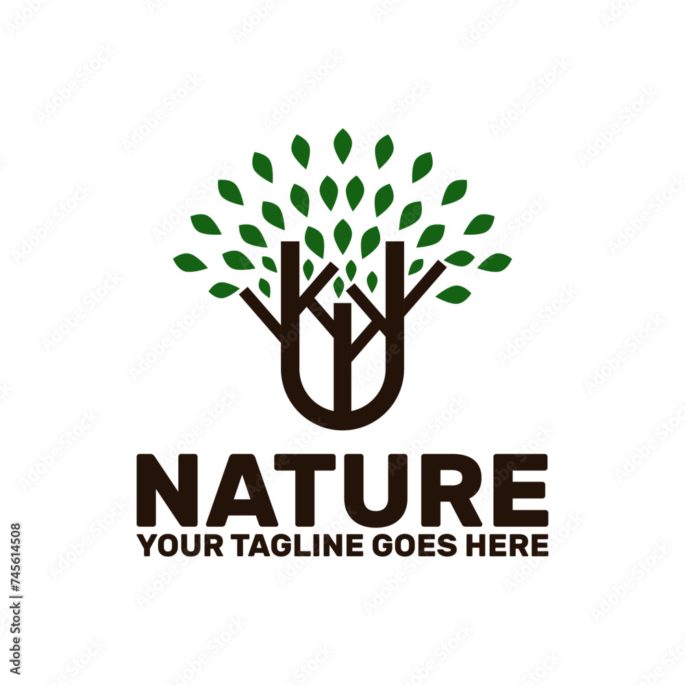 Obraz premium nature trees logo template, trees showing unity