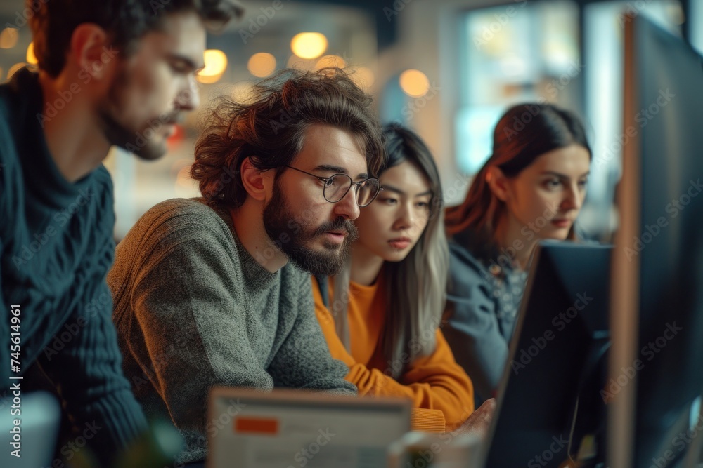 businessman, group, meeting, background, office, team, teamwork, work, communication, discussion. young and mature professionals, employees working together on a project in the office. generative ai. businessman, group, meeting, background, office, team, teamwork, work, communication, discussion. young and mature professionals, employees working together on a project in the office. generative ai.