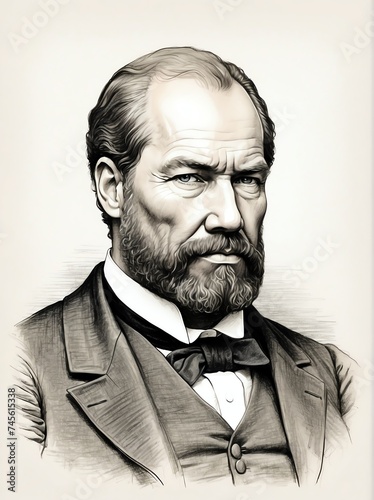 James Garfield hand drawn sketch portrait on plain white background from Generative AI photo