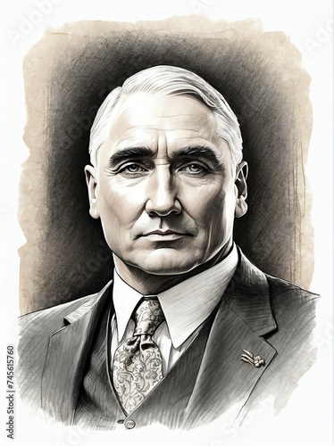 Warren G Harding hand drawn sketch portrait on plain white background from Generative AI