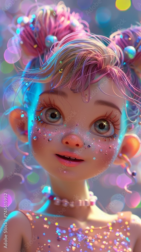 A close up of a girl with glitter on her face