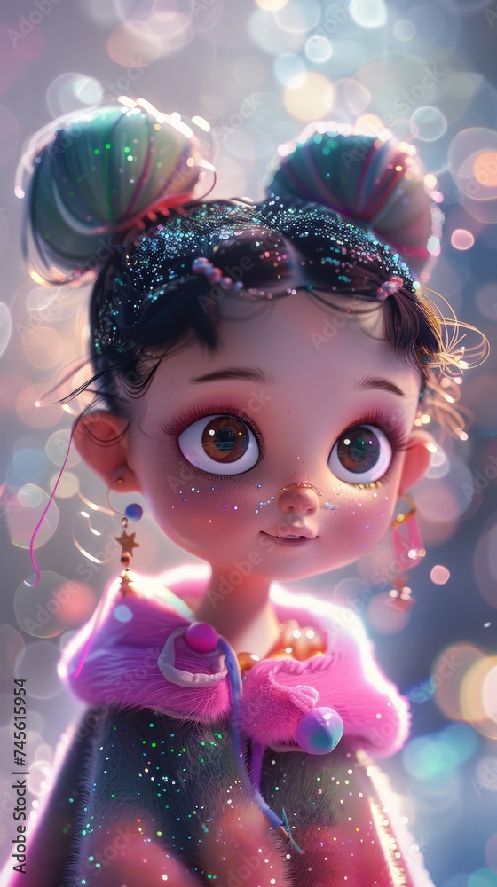 Fototapeta premium A little girl with big eyes wearing a pink coat