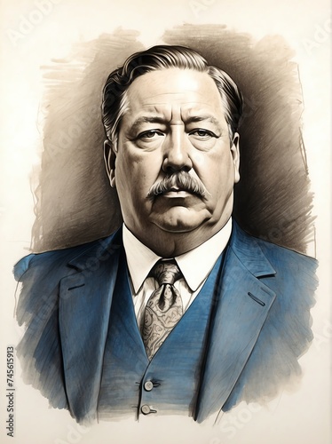 William Howard Taft hand drawn sketch portrait on plain white background from Generative AI photo