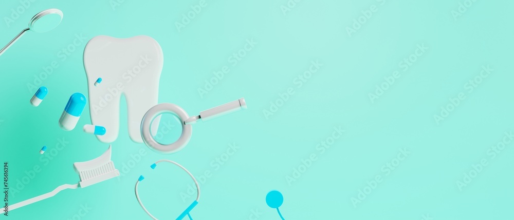 3d object illustration for dentist tooth with tools of medical health care for dental clinic hospital bussiness 3d object illustration for dentist tooth with tools of medical health care for dental clinic hospital bussiness