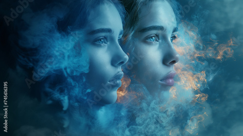 Ethereal Duality  Young women of Reflections and Revelations in a Smoky Haze
