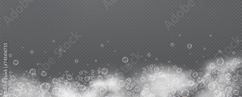 This vector template shows a bath foam with shampoo bubbles isolated on a transparent background. It can be used for advertising purposes. Mousse bath foam.