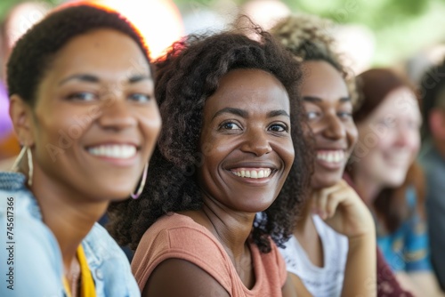Group of diverse women smiling and enjoying together at an event.