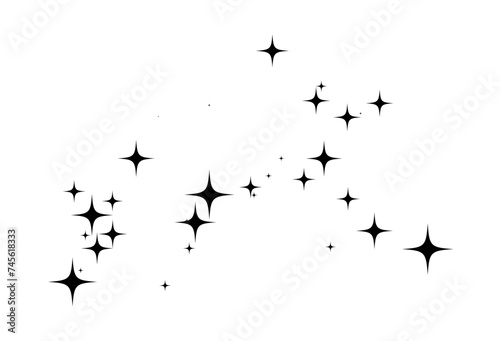 Shooting Star Black. Shooting star with an elegant star trail on a white background. Festive star sprinkles, powder. Vector png.	 photo