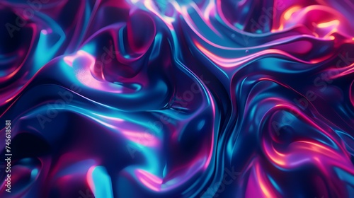Wallpaper Mural 3d render, abstract background with blue and pink liquid waves. Torontodigital.ca