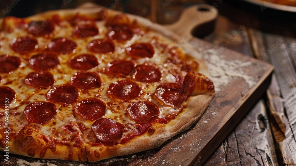 Pepperoni Pizza with Mozzarella cheese, salami. Italian pizza. Delicious fast food. Close-up. Pepperoni Pizza with Mozzarella cheese, salami. Italian pizza. Delicious fast food. Close-up.