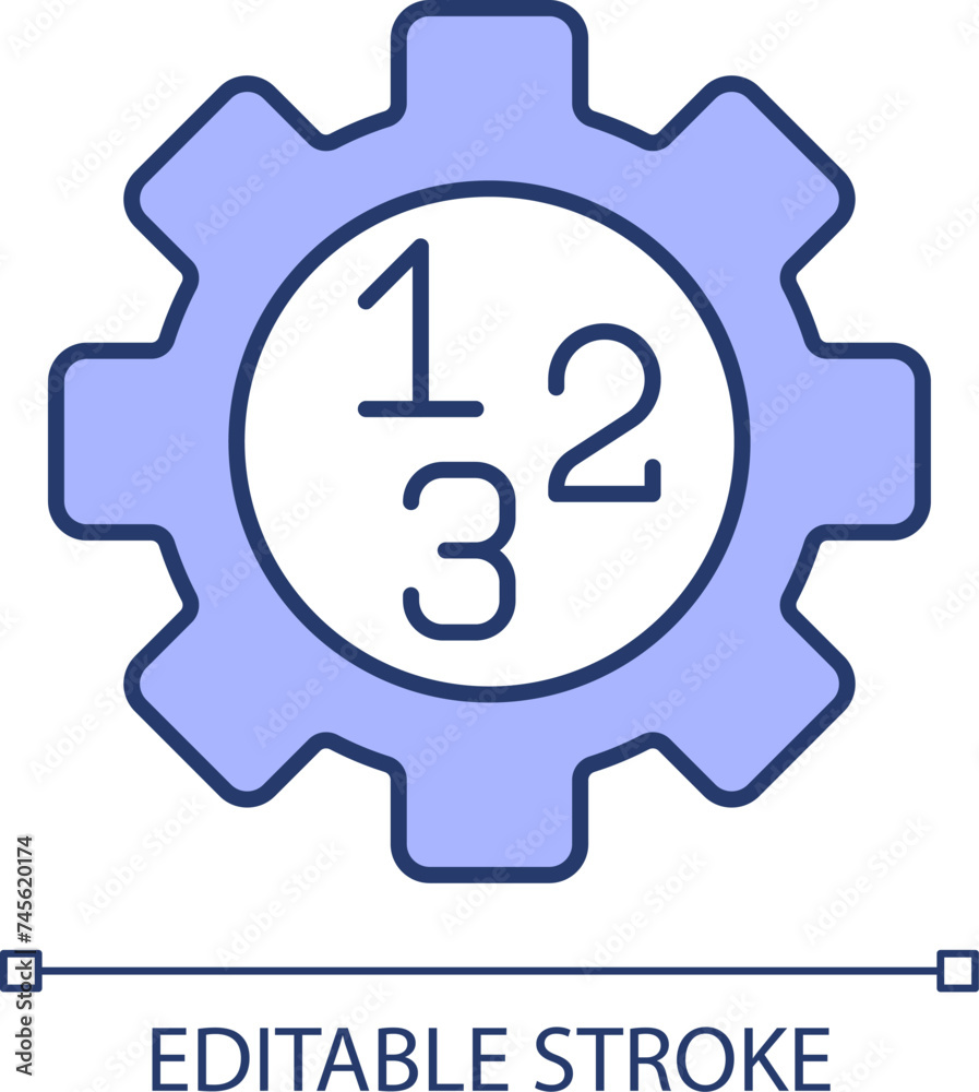 Arithmetic numbers cogwheel blue purple RGB color icon. Finance accounting operation. Mathematics education. Isolated vector illustration. Simple filled line drawing. Editable stroke Arithmetic numbers cogwheel blue purple RGB color icon. Finance accounting operation. Mathematics education. Isolated vector illustration. Simple filled line drawing. Editable stroke