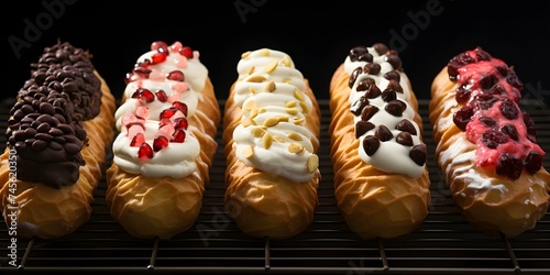 Assorted gelatostuffed cannolis displayed temptingly on a wire cooling rack. Concept Food Photography, Italian Desserts, Sweet Treats, Culinary Delights, Delicious Display photo