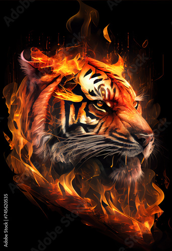 Tiger head print. AI render. © writerfantast